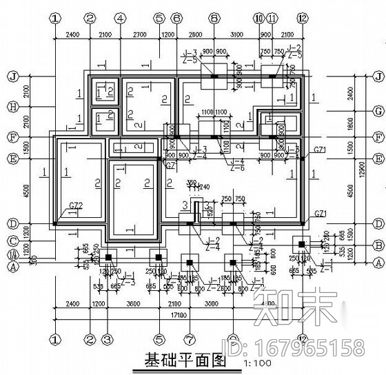 三层砌体结构别墅建筑结构施工图（坡屋面）cad施工图下载【ID:167965158】