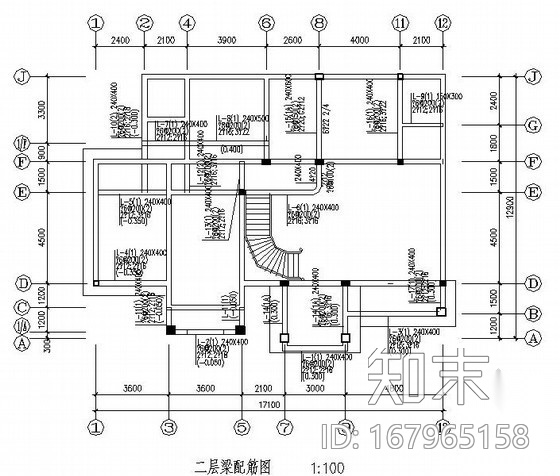 三层砌体结构别墅建筑结构施工图（坡屋面）cad施工图下载【ID:167965158】