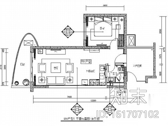 [海南]滨海度假中心典雅一居室样板间装修施工图cad施工图下载【ID:161707102】