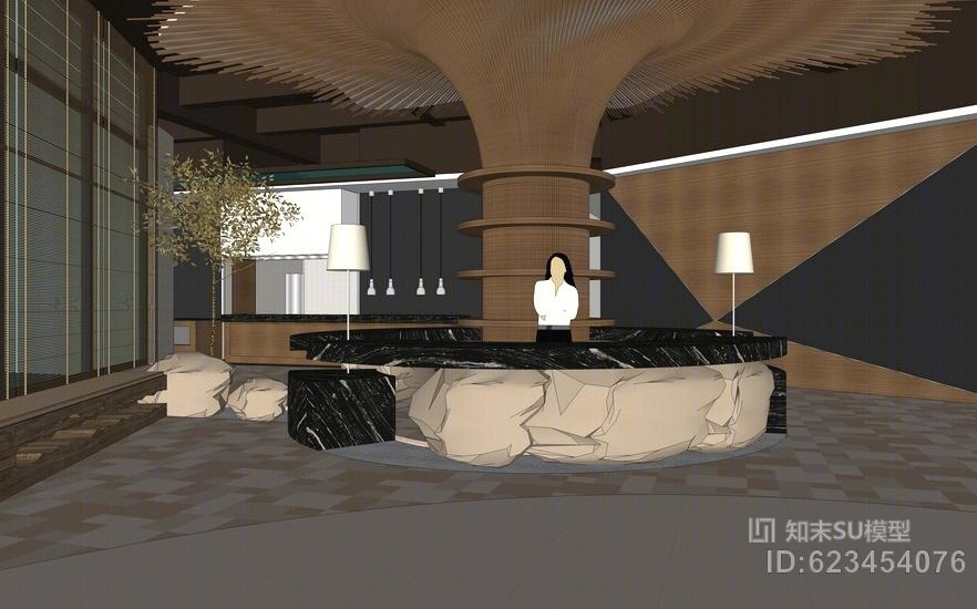 现代餐厅室内设计SU模型下载【ID:623454076】