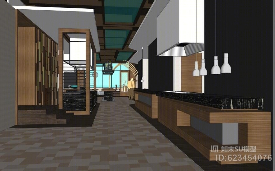 现代餐厅室内设计SU模型下载【ID:623454076】