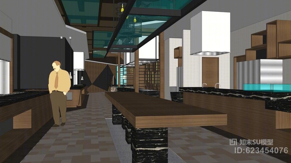 现代餐厅室内设计SU模型下载【ID:623454076】