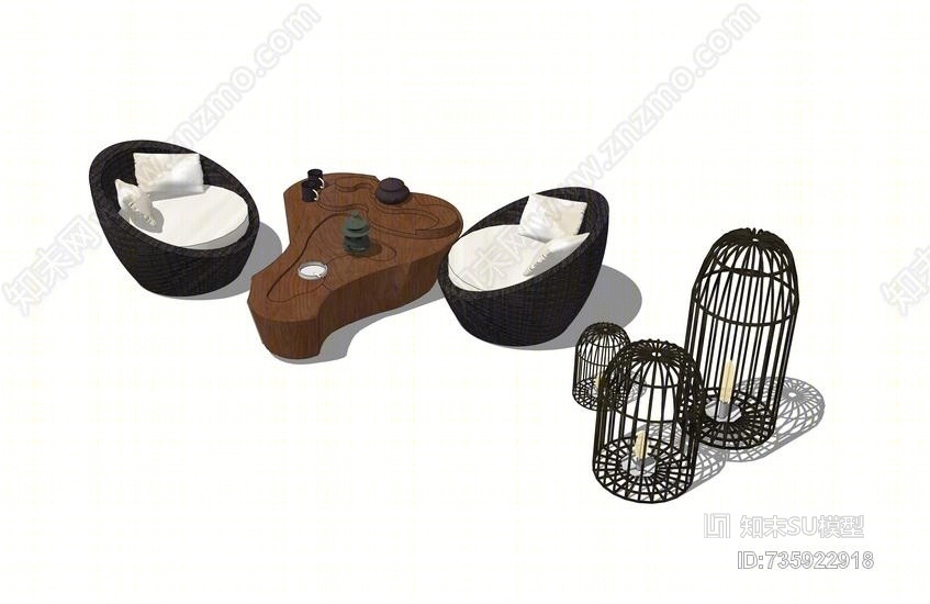 户外根雕茶几沙发组合SU模型下载【ID:735922918】