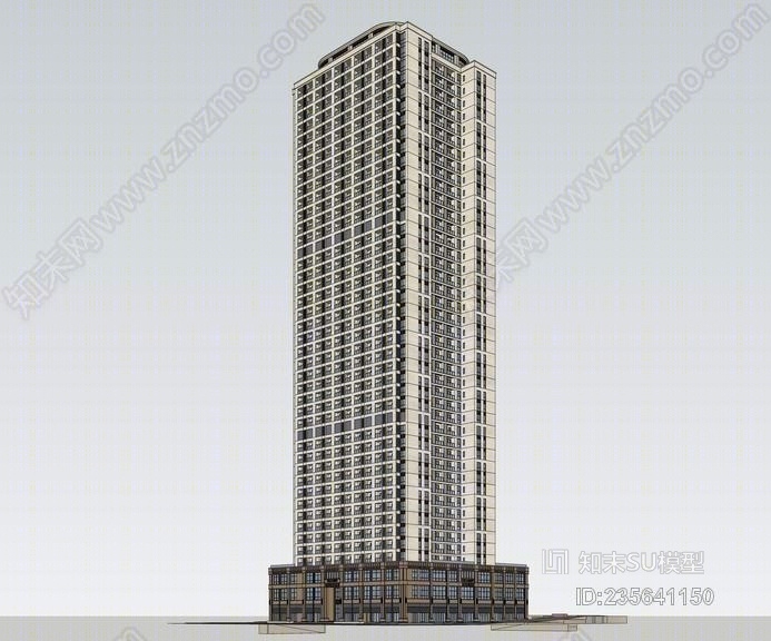现代古典高层公寓SU模型下载【ID:235641150】