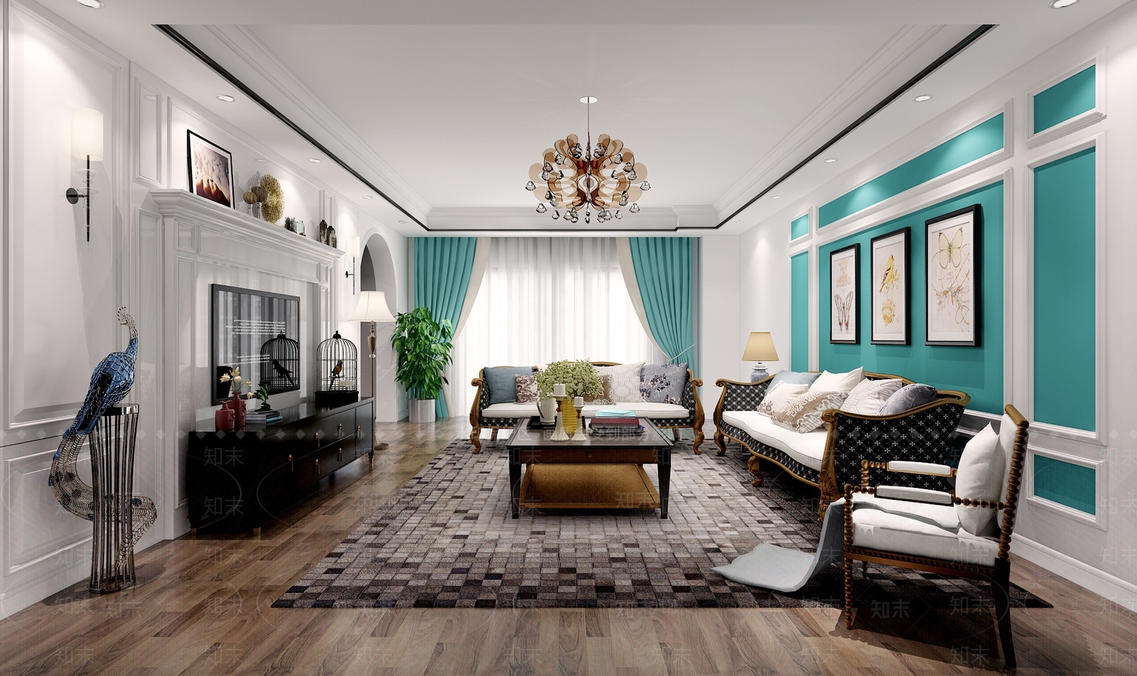 法式客厅卧室楼梯口3D模型下载【ID:733488767】