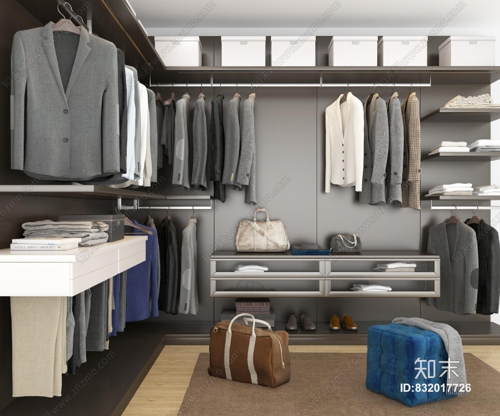 现代衣橱衣柜衣服3D模型下载【ID:832017726】