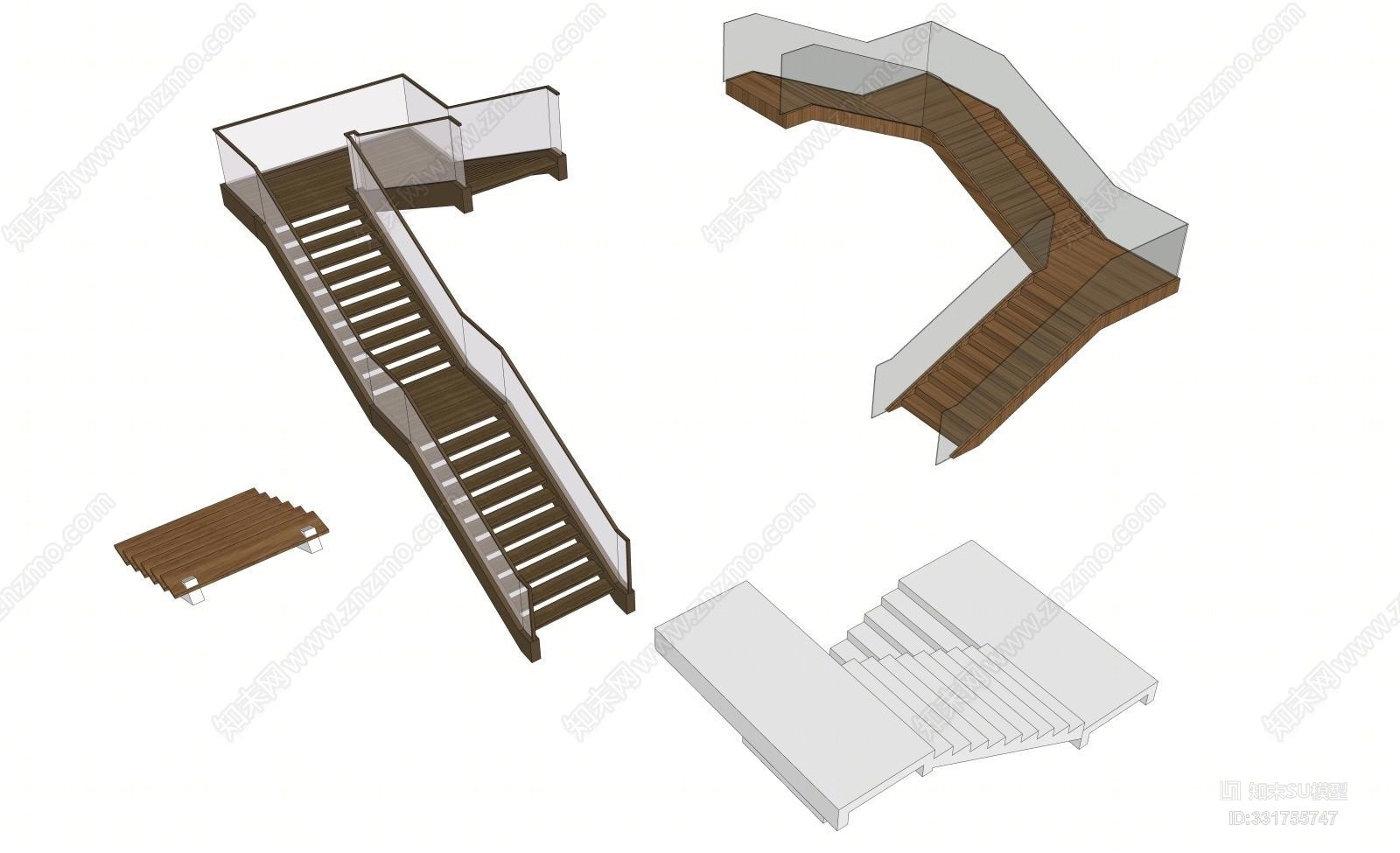 现代楼梯组合SU模型下载【ID:331755747】