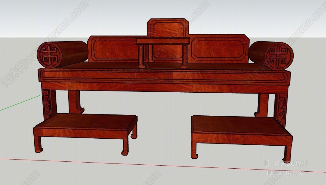 中式清代宫廷长椅SU模型下载【ID:926188437】