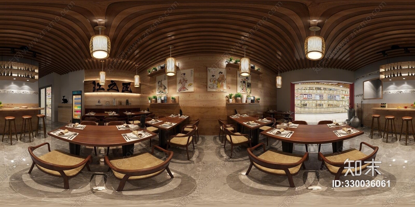 日式门头室内餐厅3D模型下载【ID:330036061】