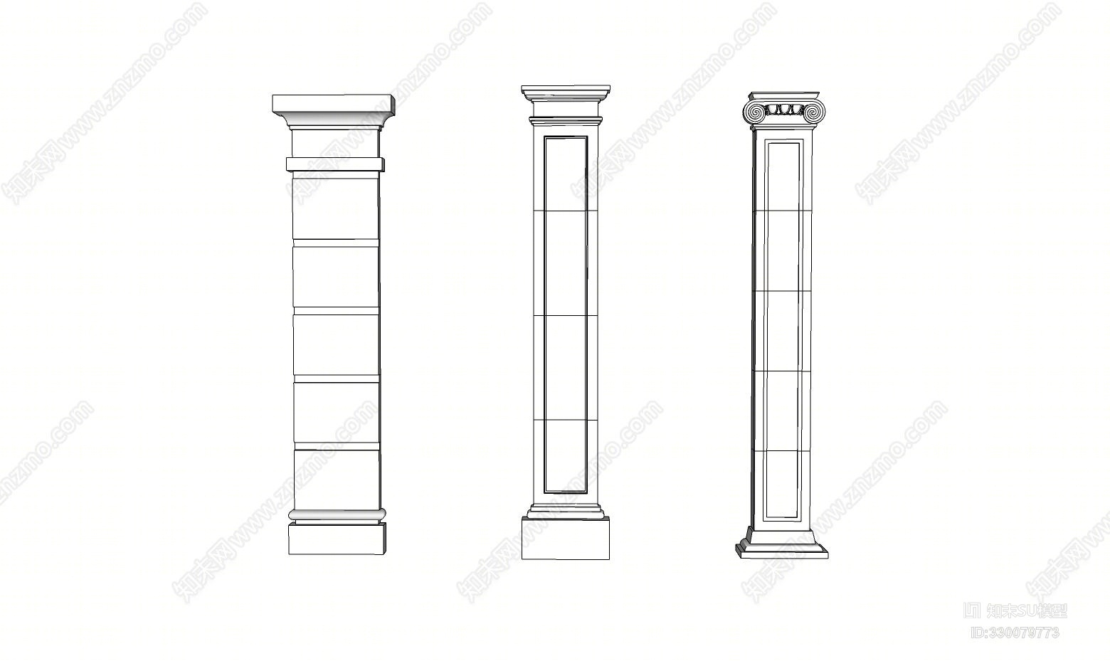SU草图大师模型欧式构件罗马柱SU模型下载【ID:330079773】