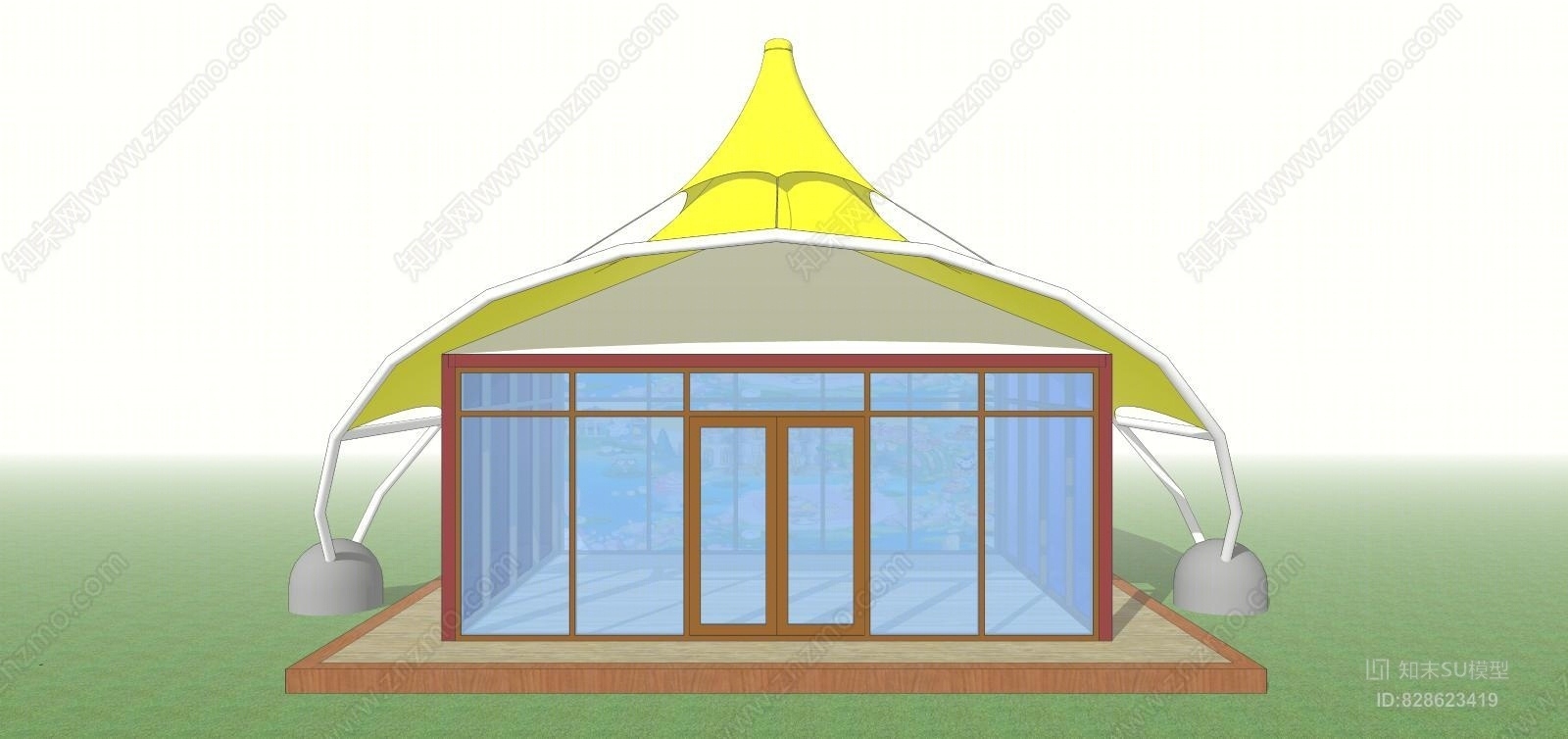 张拉膜结构房子SU模型下载【ID:828623419】