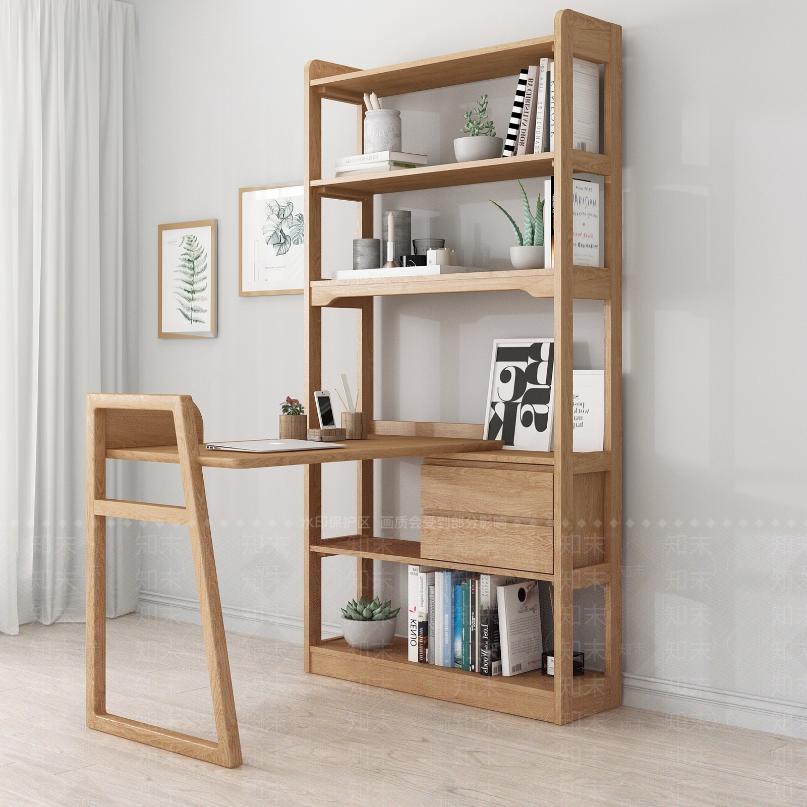 北欧书桌书架3D模型下载【ID:434479067】