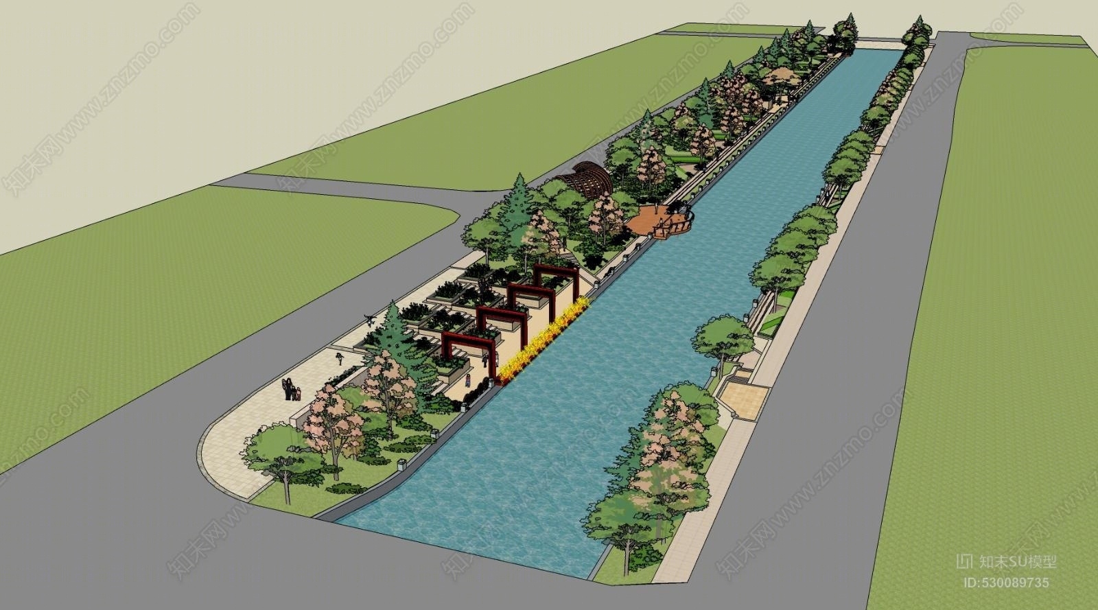 滨水景观设计模型活页簿SU模型下载【ID:530089735】
