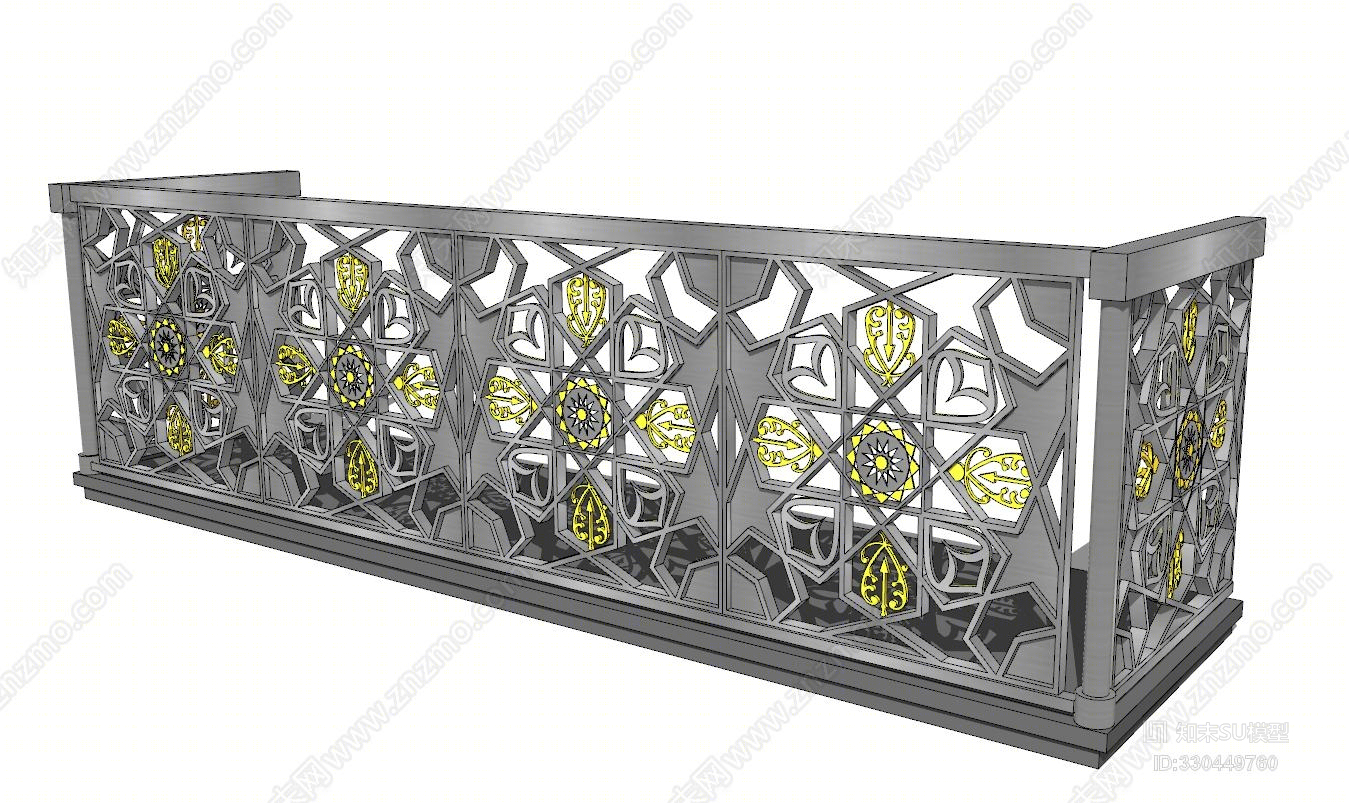 现代金属栏杆扶手欧式雕花铜艺栏杆室外SU模型下载【ID:330449760】