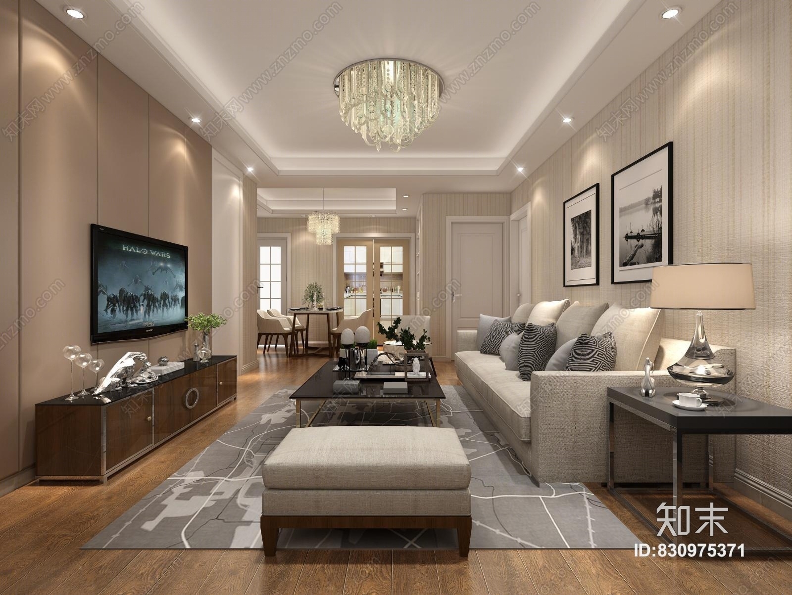 现代客餐厅3D模型下载【ID:830975371】