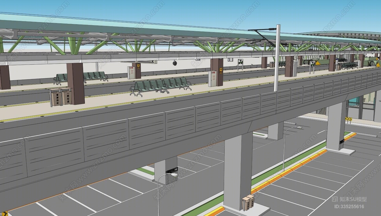 精细模型轻轨车站SU模型下载【ID:335255616】