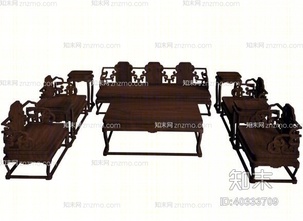 传统中式原木色木艺椅子茶几组合3D模型下载【ID:40333709】