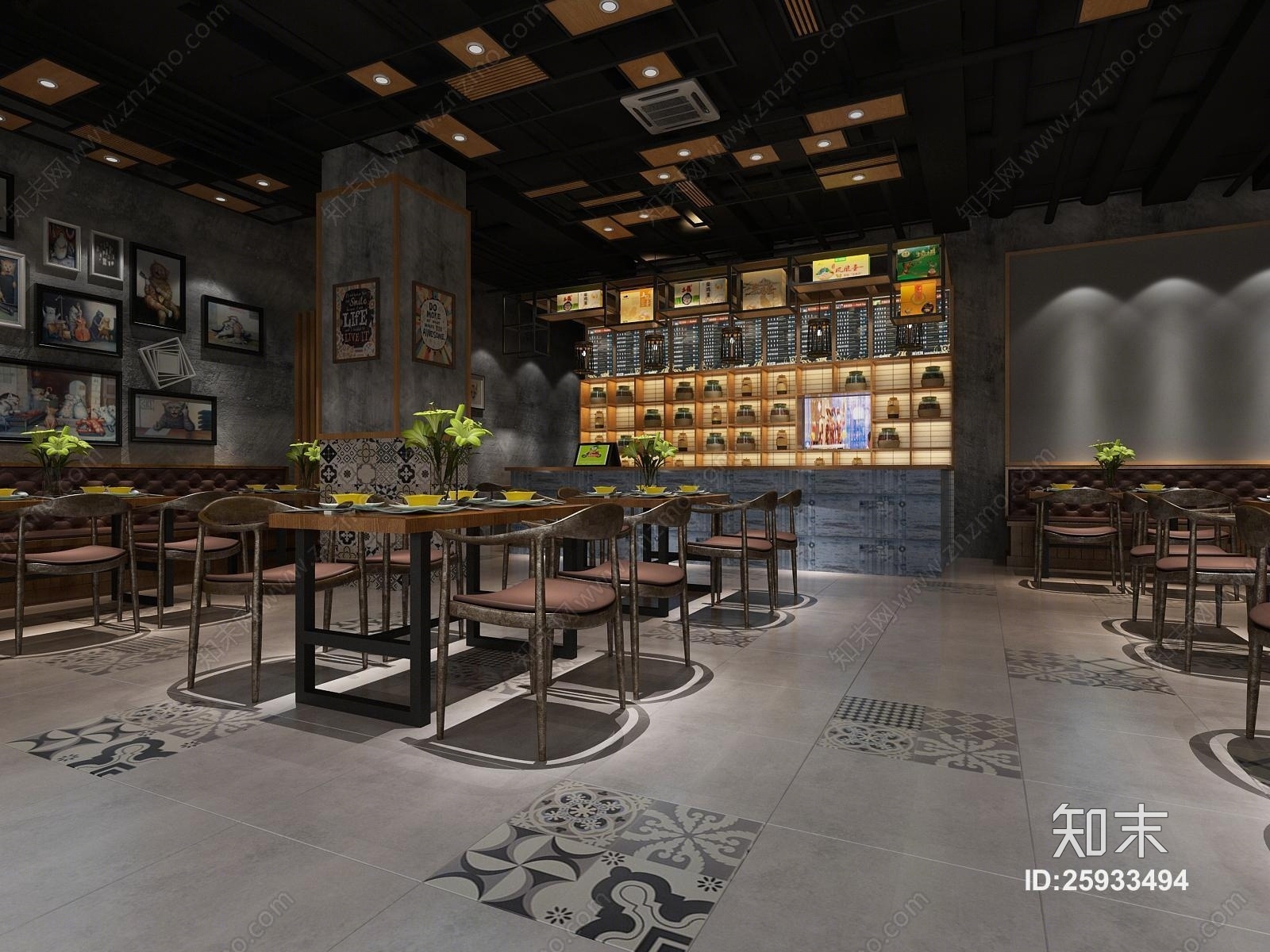 工业风休闲餐厅3D模型下载【ID:25933494】
