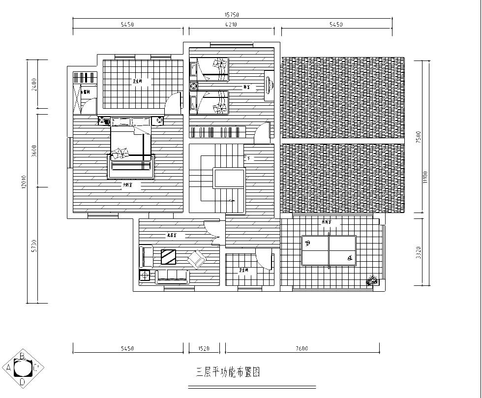 [海南]某中式三层别墅室内设计施工图及效果图施工图下载【ID:161779145】