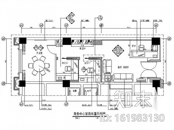 [天津]豪华酒店内商务中心装修图cad施工图下载【ID:161983130】