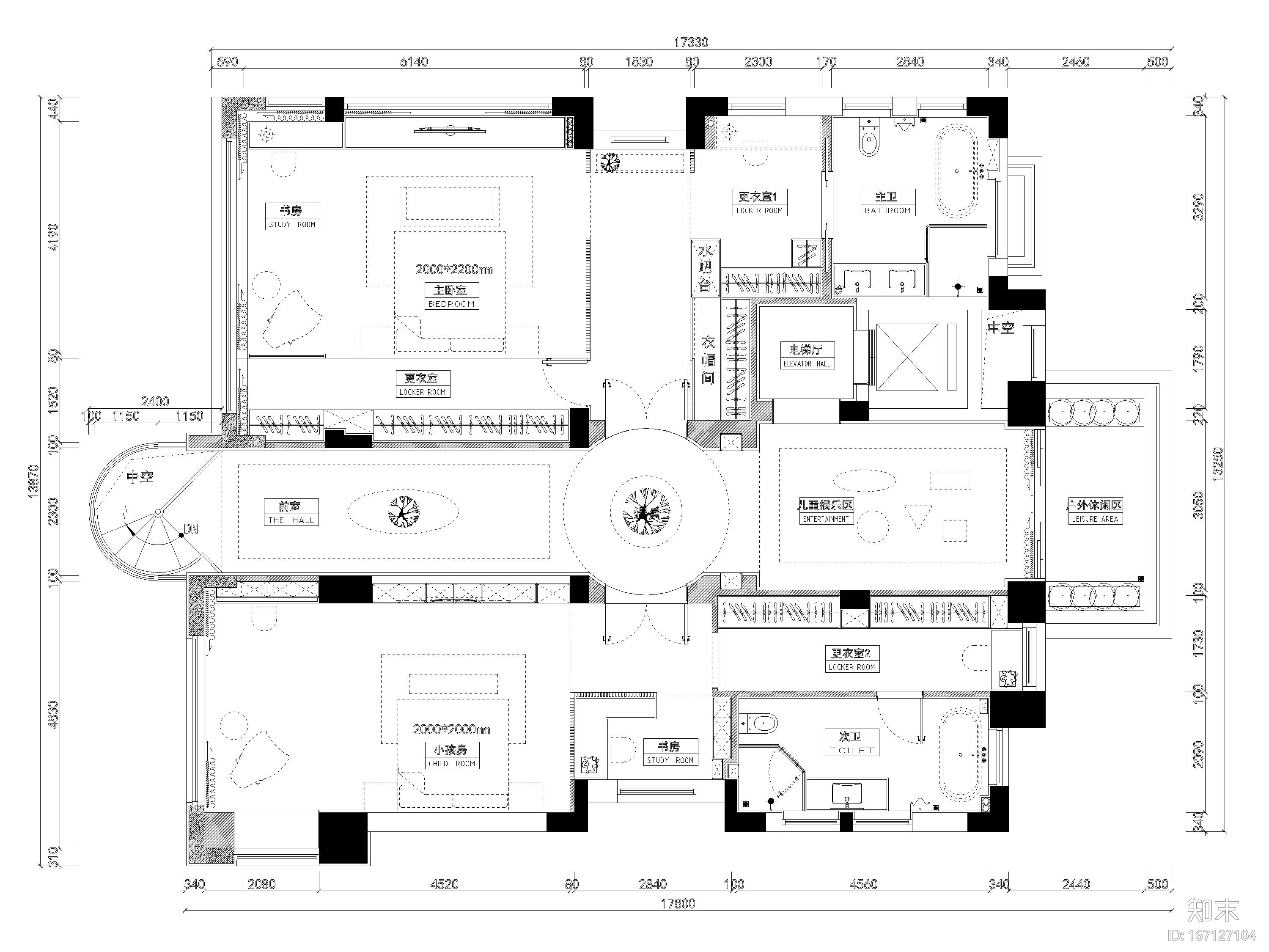 ​[北京]1600㎡四层五居室私人别墅施工图cad施工图下载【ID:167127104】