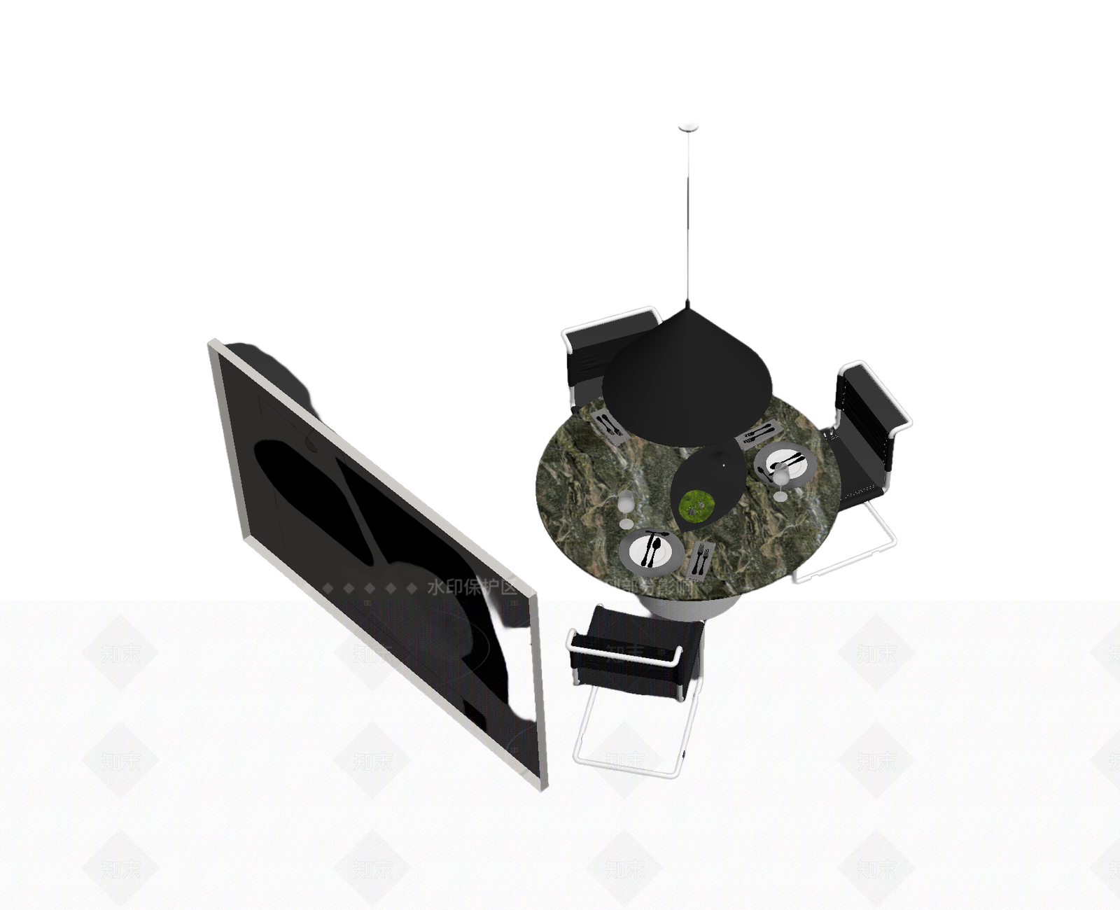 圆形餐桌及配套椅组3D模型下载【ID:1206193901】