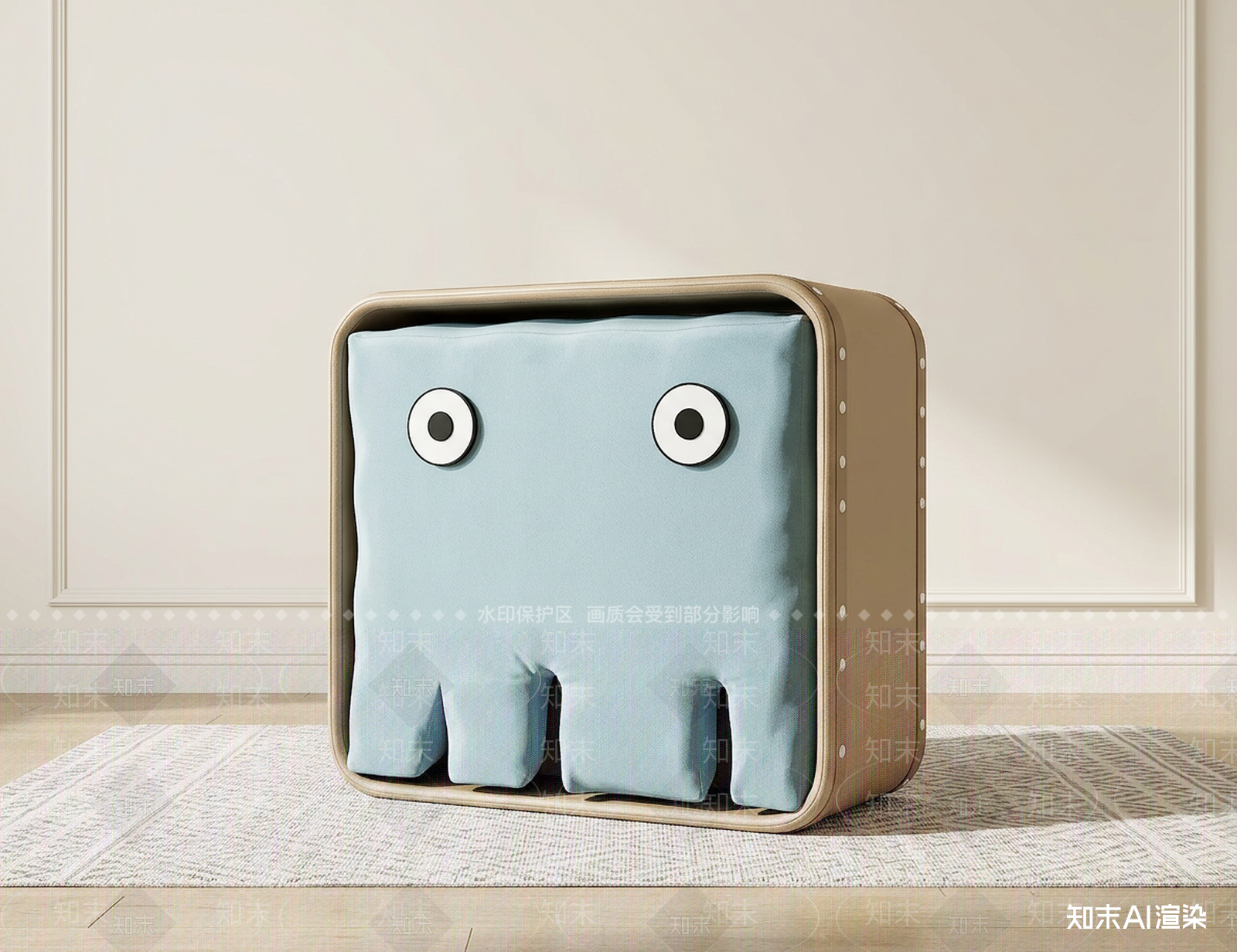 浅蓝色动物造型储物矮柜单人沙发3D模型下载【ID:1227298586】