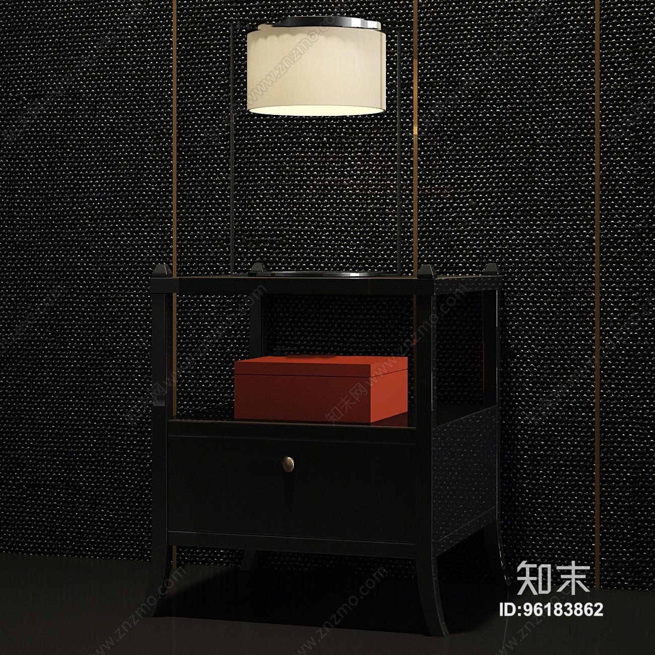 新中式实木床头柜台灯3D模型下载【ID:96183862】