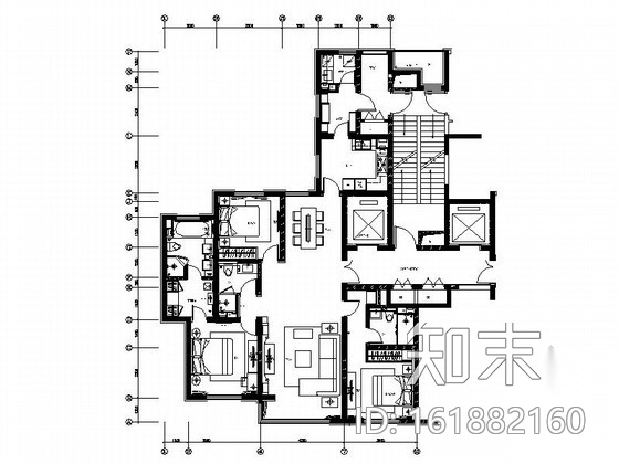 [天津]花园洋房现代三居室样板间装修图（含效果）施工图下载【ID:161882160】