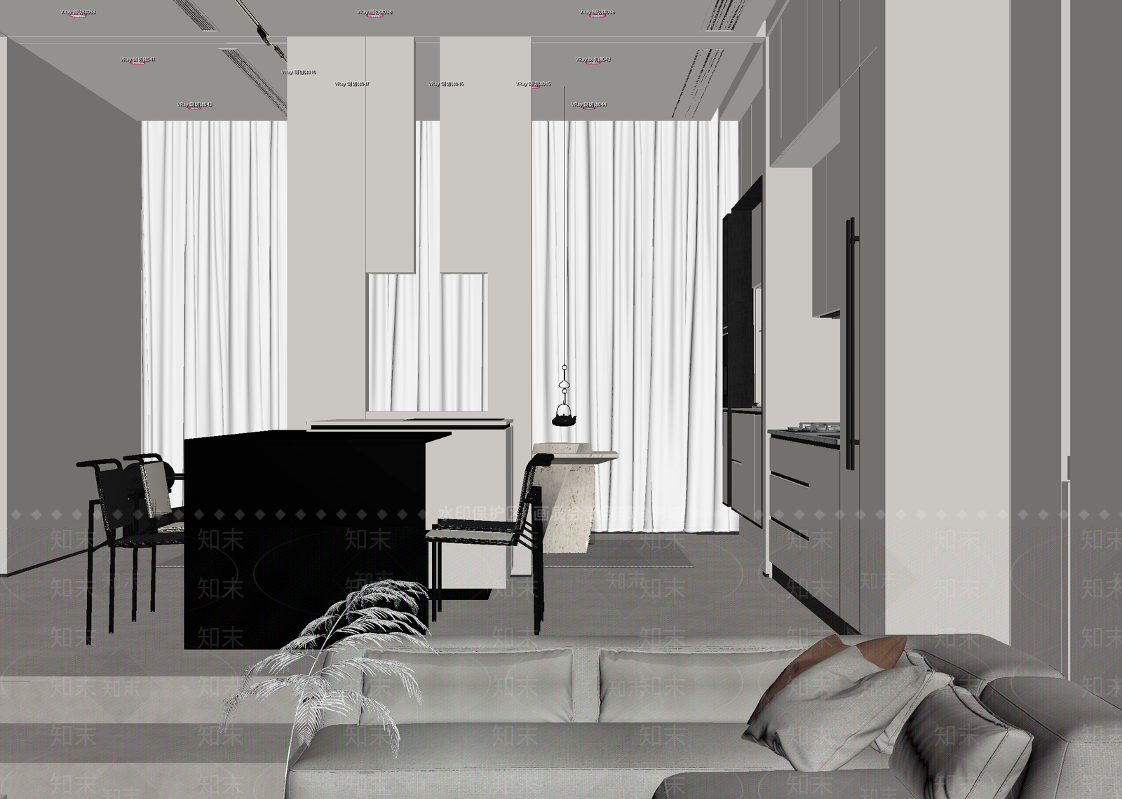 极简客餐厅3D模型下载【ID:1215133580】