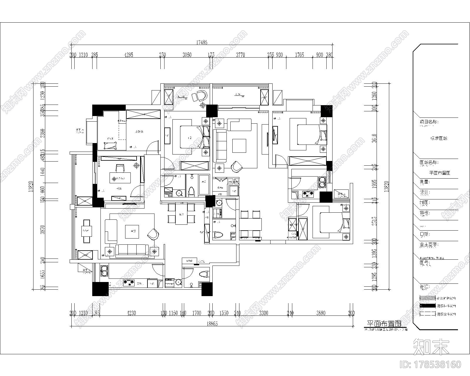 146平现代简约风格五居室样板间CAD装修施工图（含全套软装方案）施工图下载【ID:178538160】