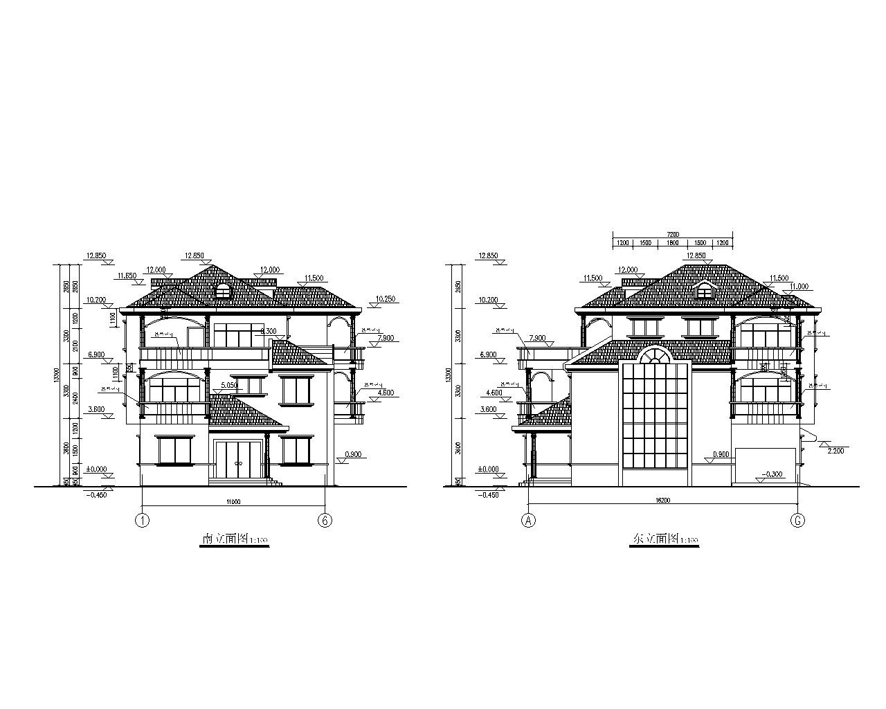 三层砖混结构别墅设计施工图（CAD）cad施工图下载【ID:160916119】