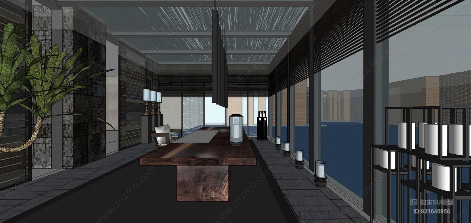 新中式休闲区SU模型下载【ID:931640956】