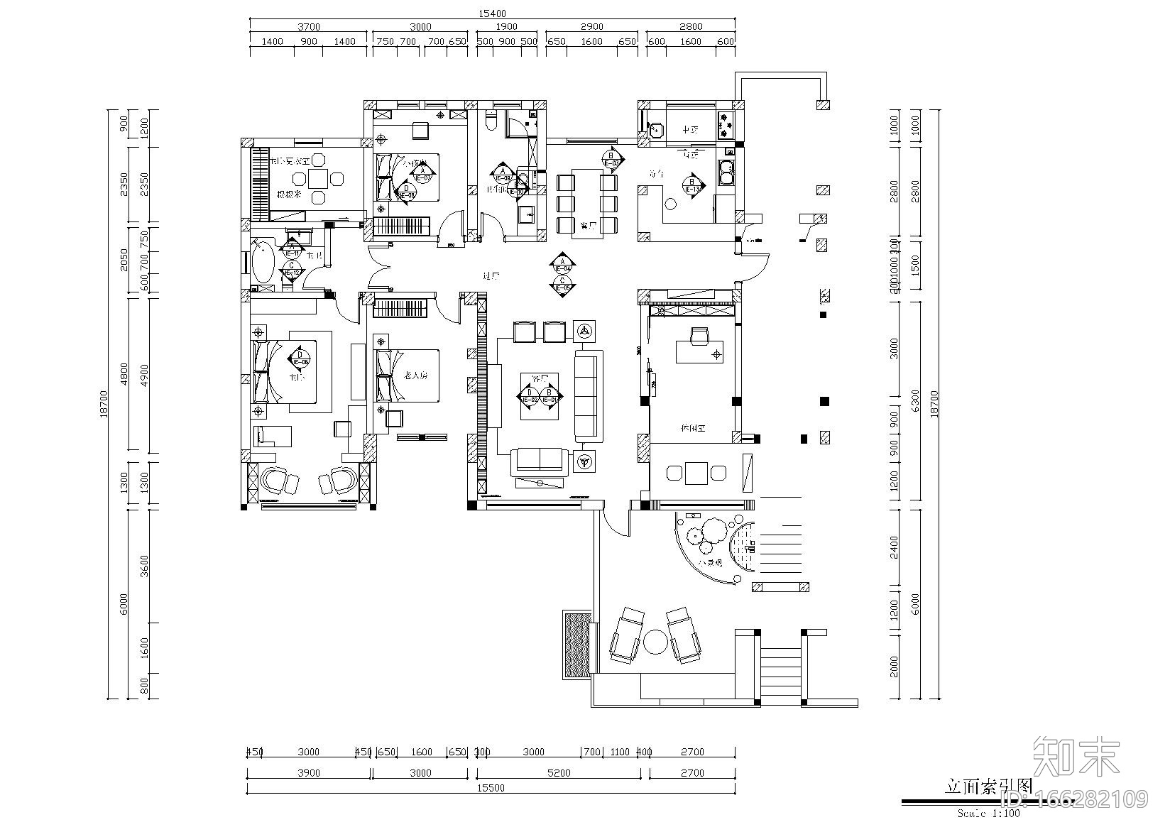 [河北]保定红山庄园新中式样板房施工图cad施工图下载【ID:166282109】