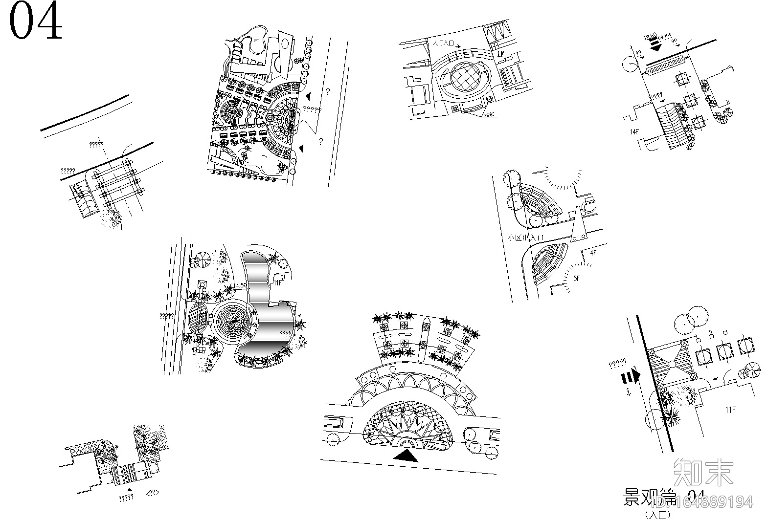 广场景观，小区入口，水溪，小花镜（花园）CAD平面图施工图下载【ID:164889194】