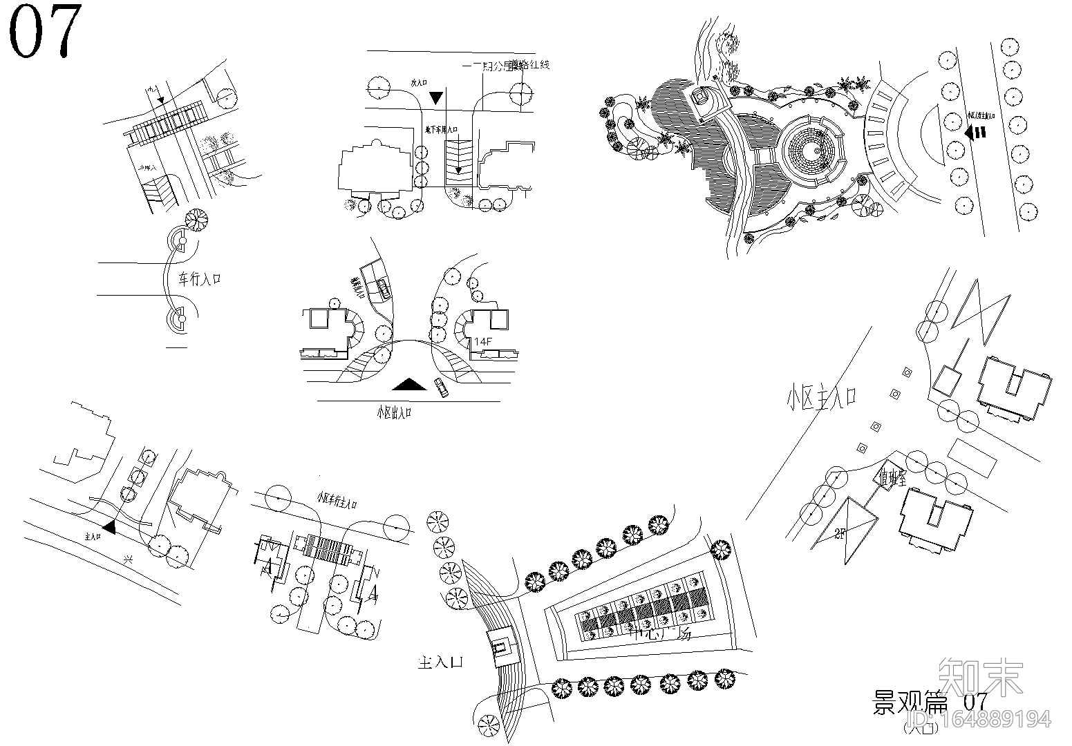 广场景观，小区入口，水溪，小花镜（花园）CAD平面图施工图下载【ID:164889194】