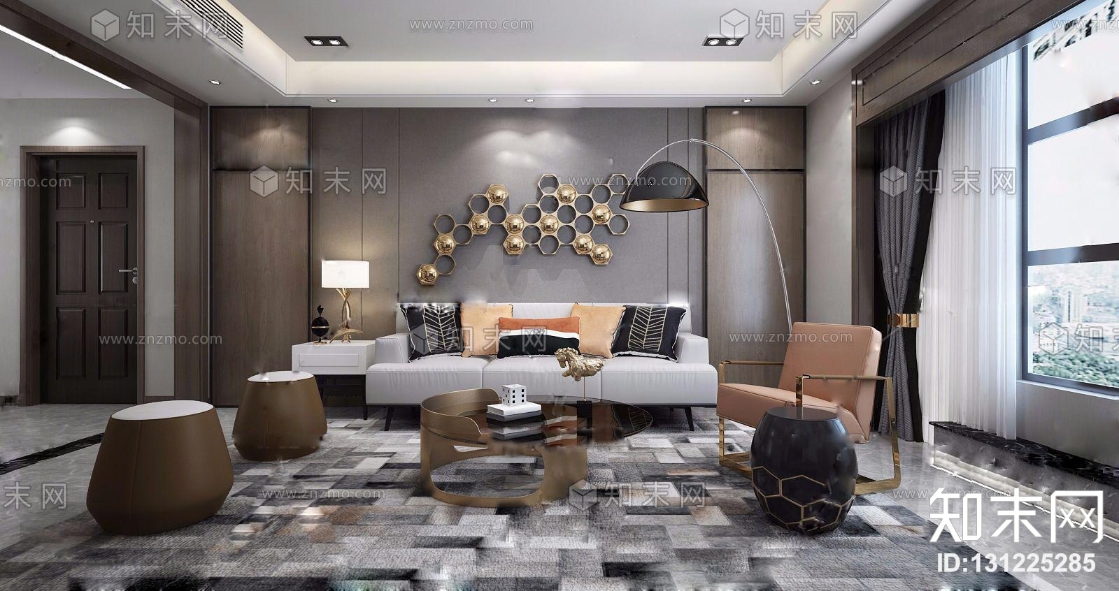 现代客厅门厅3D模型下载【ID:131225285】