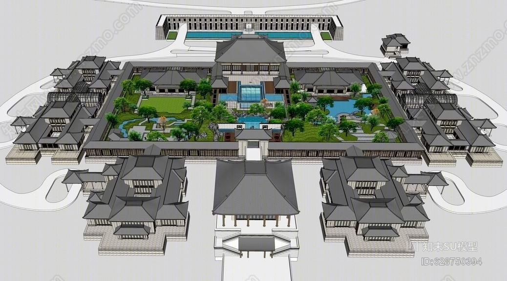 中式私家博物馆SU模型下载【ID:628750394】