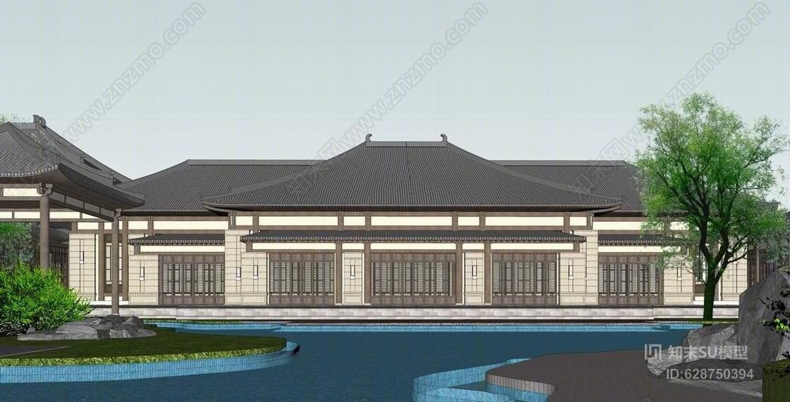 中式私家博物馆SU模型下载【ID:628750394】