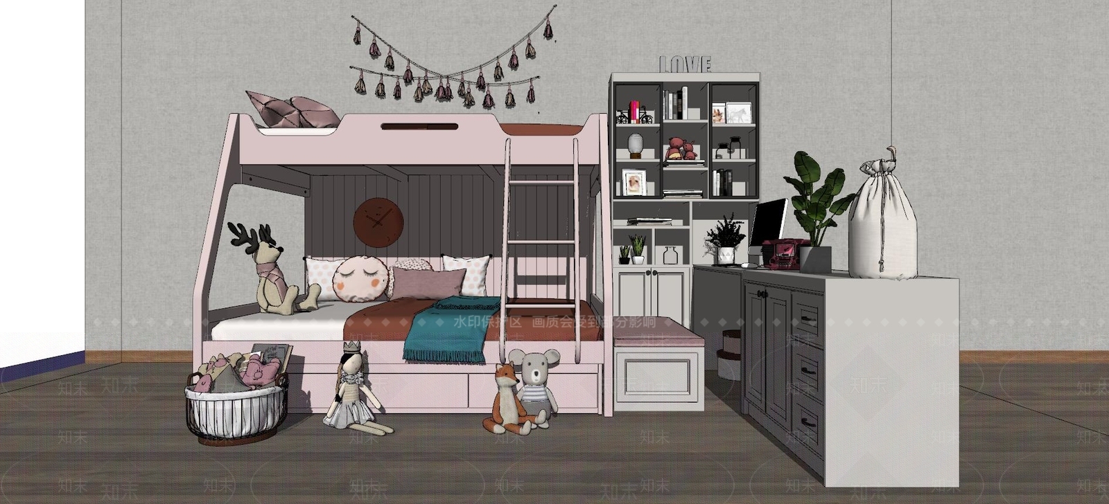 现代儿童高低床SU模型下载【ID:183587173】