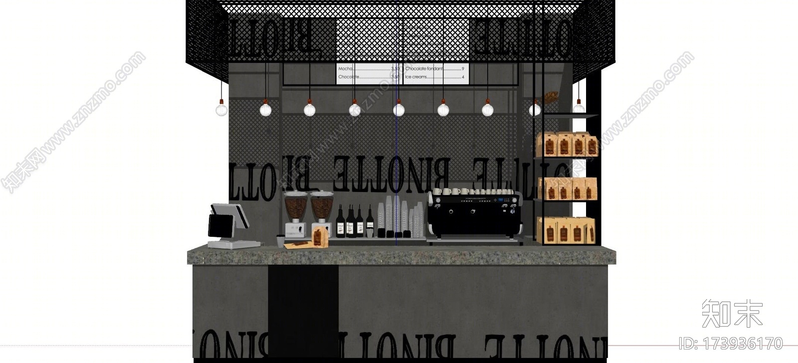 工业风奶茶店操作台SU模型下载【ID:173936170】