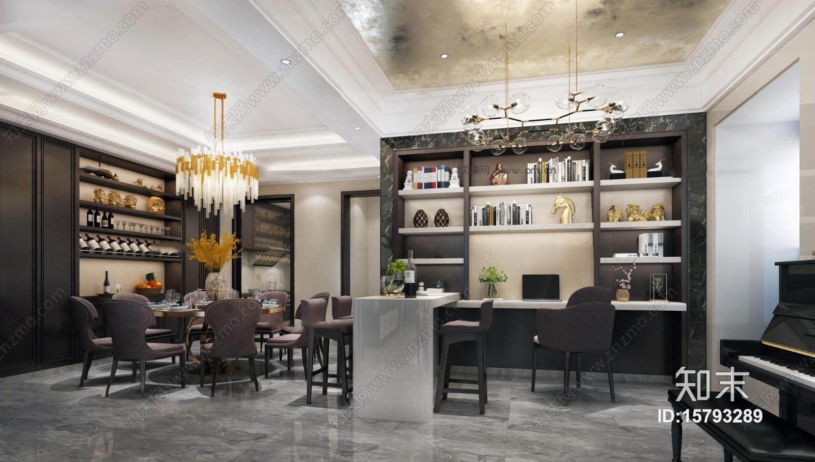 后现代餐厅吧台3D模型下载【ID:15793289】