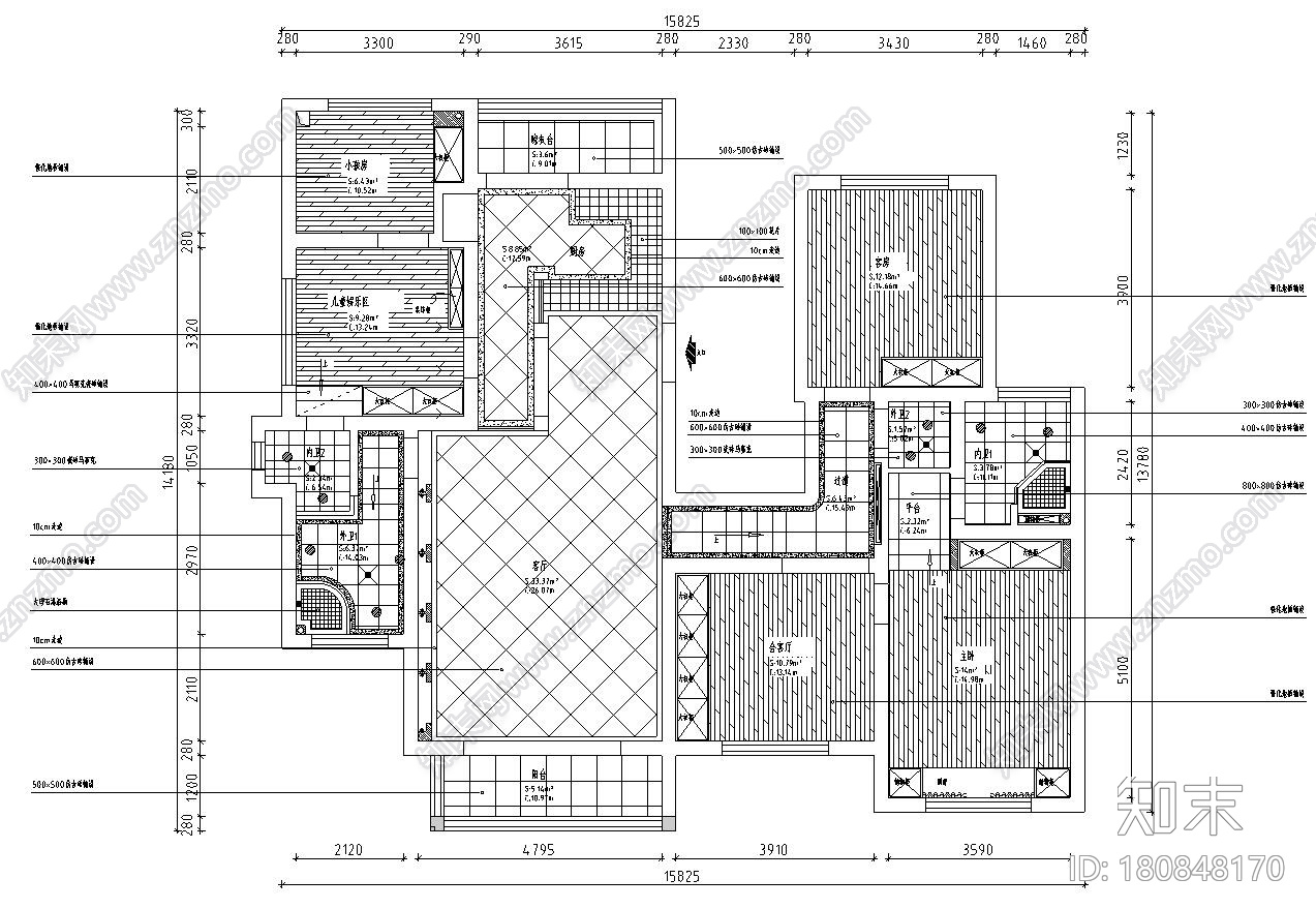 地中海风格四室两厅住宅装修施工图设计cad施工图下载【ID:180848170】