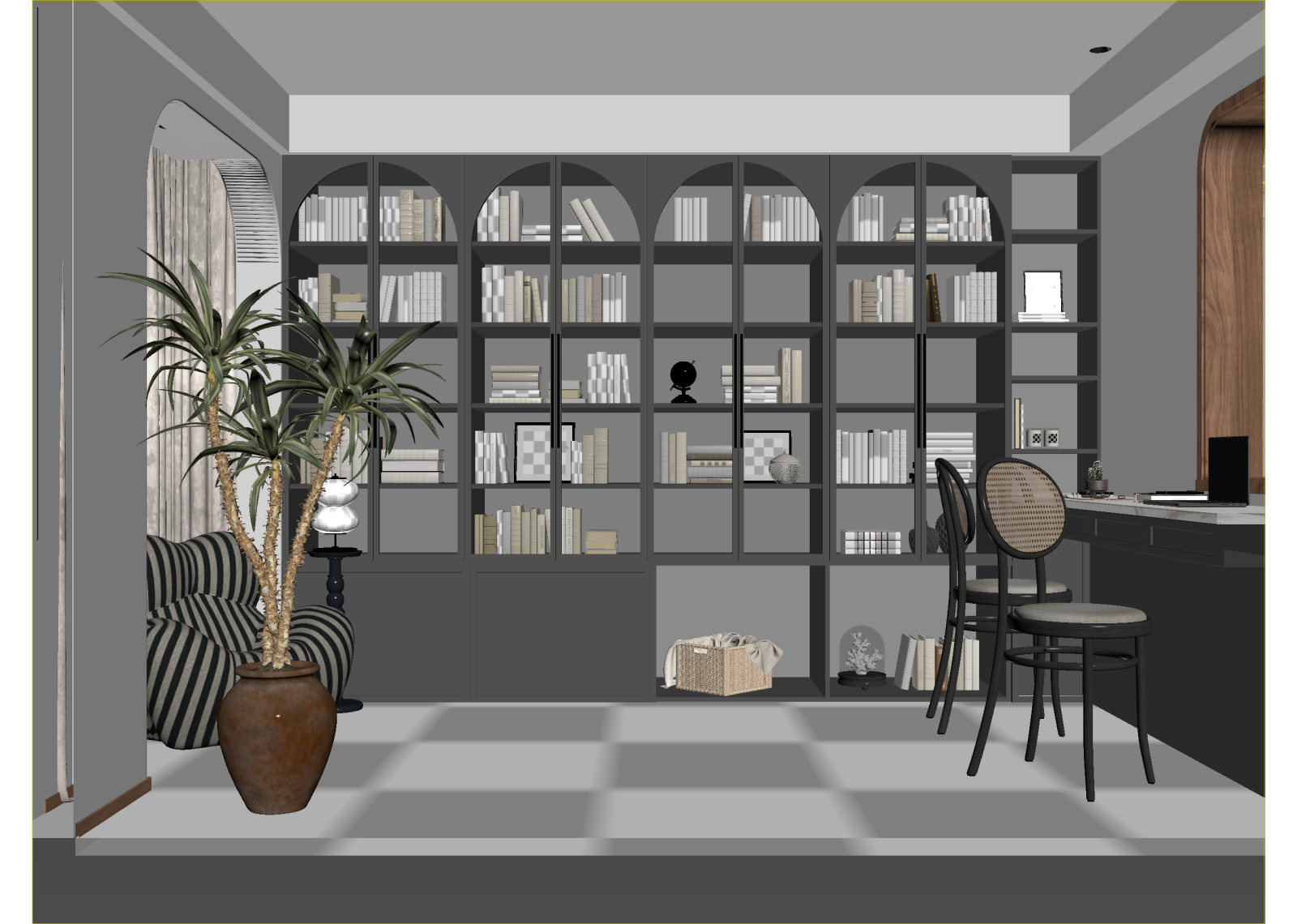 原木书房3D模型下载【ID:1215133595】