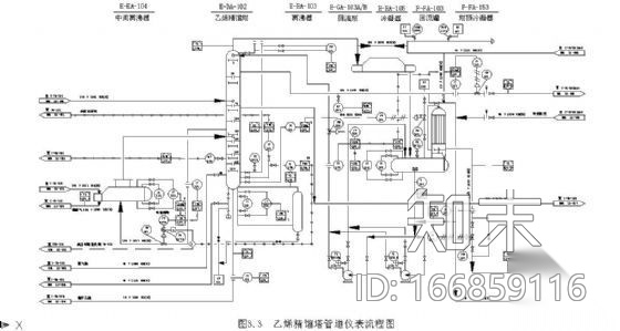 某工程乙烯精馏塔管道及仪表流程图cad施工图下载【ID:166859116】