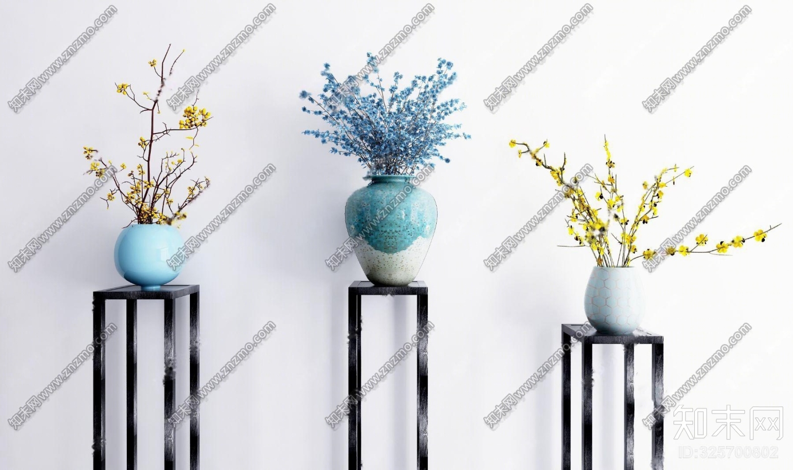 现代陶瓷花瓶花卉组合3D模型下载【ID:325700802】