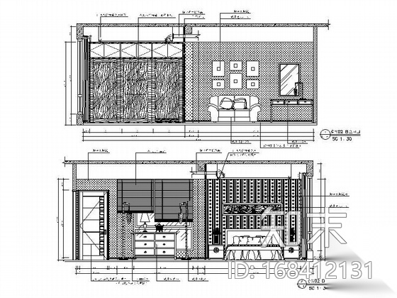 [重庆]中式风格华丽复式样板房装饰图cad施工图下载【ID:168412131】