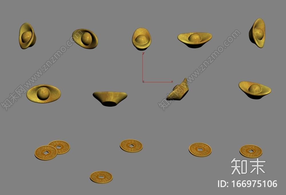 黄金元宝铜钱金币CG模型下载【ID:166975106】
