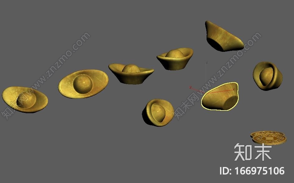 黄金元宝铜钱金币CG模型下载【ID:166975106】