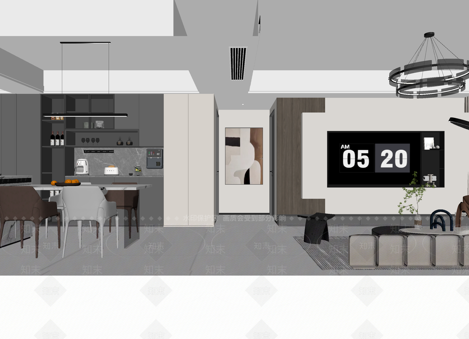 现代客餐厅3D模型下载【ID:1215122048】